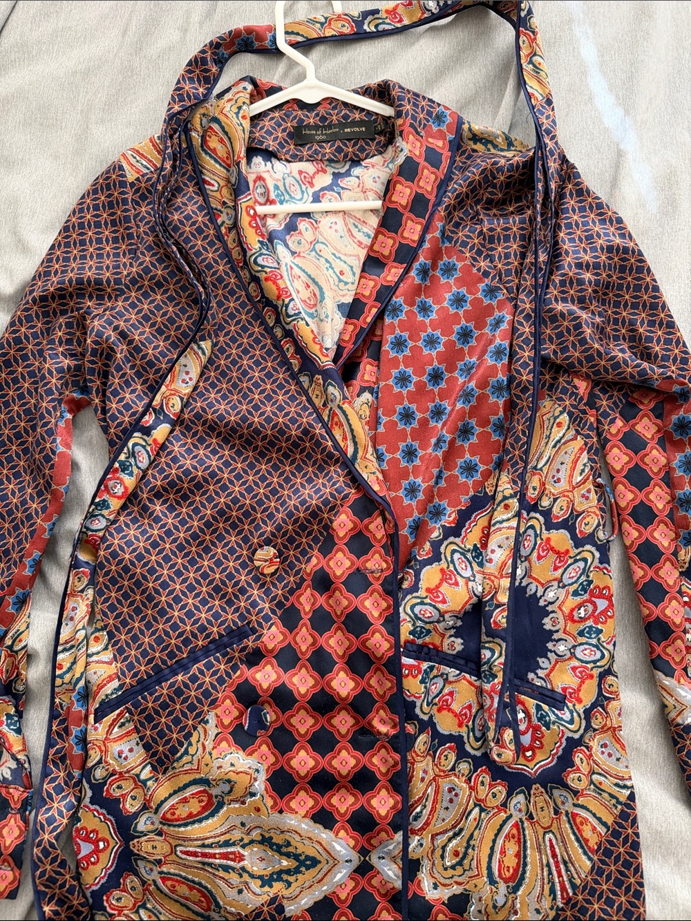 House of Harlow 1960 Navy, Red, Gold Patterned Blazer